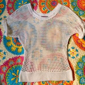 White Knit Mesh Top